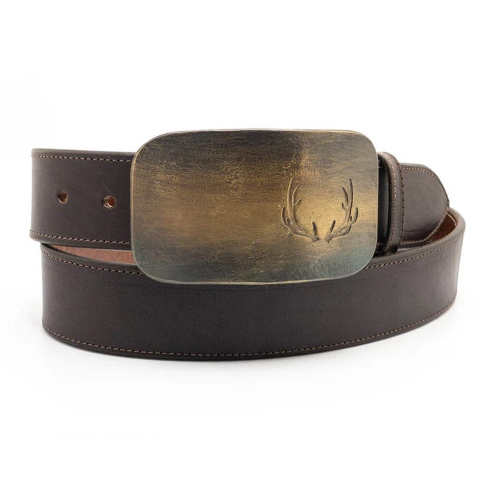 Tom Taylor Meridian Farm Bright Brass Elkhorn One Piece Belt Buckle 1.5